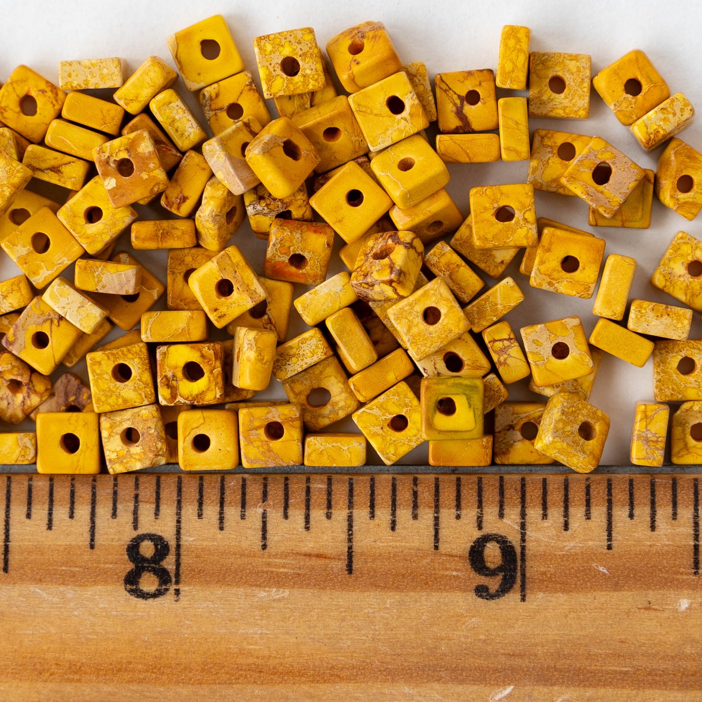 4.5mm Impression Jasper Square Heishi Beads - Yellow - 85 Beads