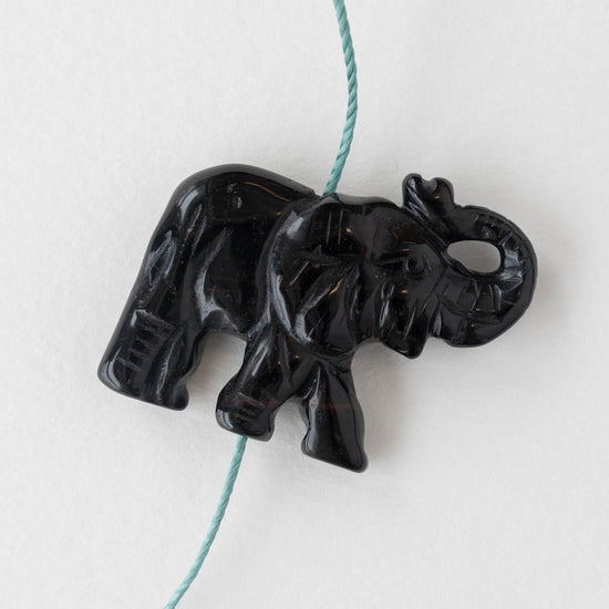 Carved Elephant Bead - Black Obsidian - 1 bead