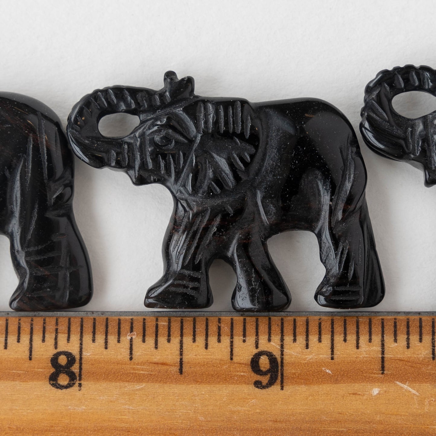 Carved Elephant Bead - Black Obsidian - 1 bead
