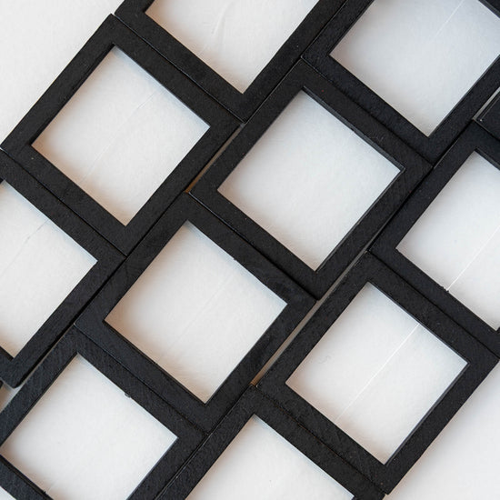 40mm Wooden Square Beads - Black - 4 squares