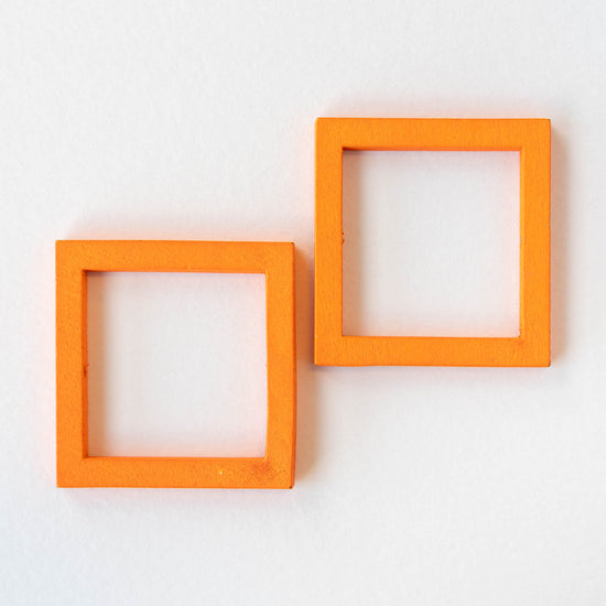 40mm Wooden Square Beads - Orange - 4 squares