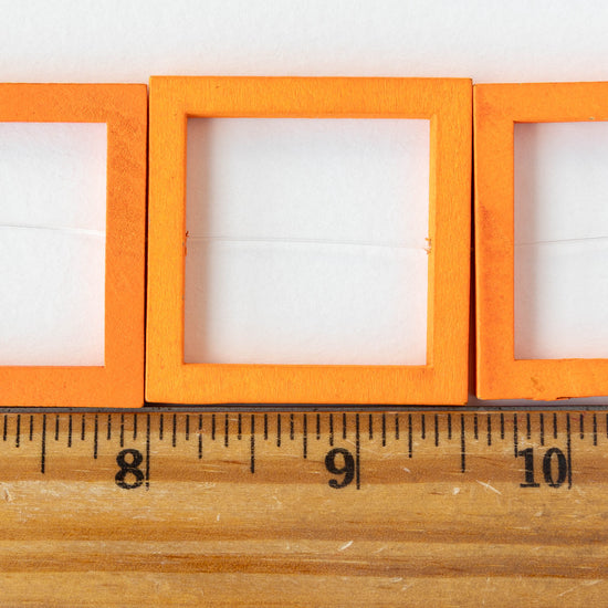 40mm Wooden Square Beads - Orange - 4 squares