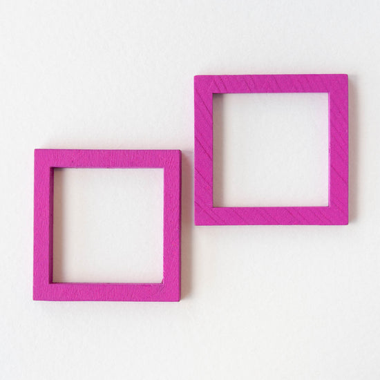 40mm Wooden Square Beads - Pink - 4 squares