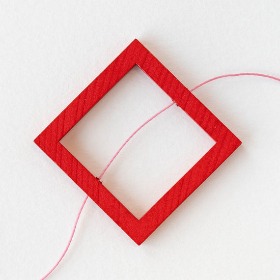 40mm Wooden Square Beads - Red - 4 squares