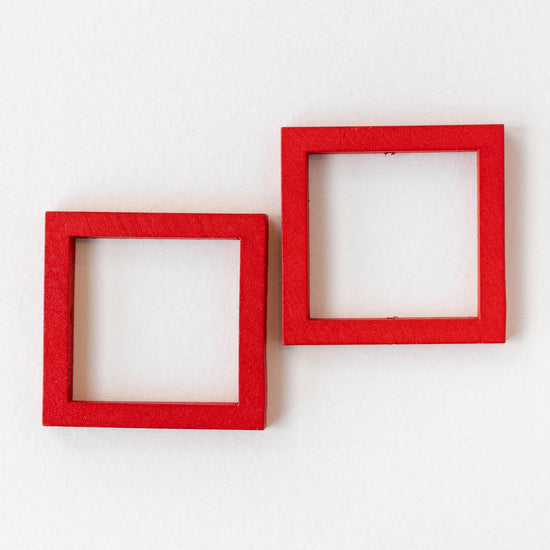 40mm Wooden Square Beads - Red - 4 squares