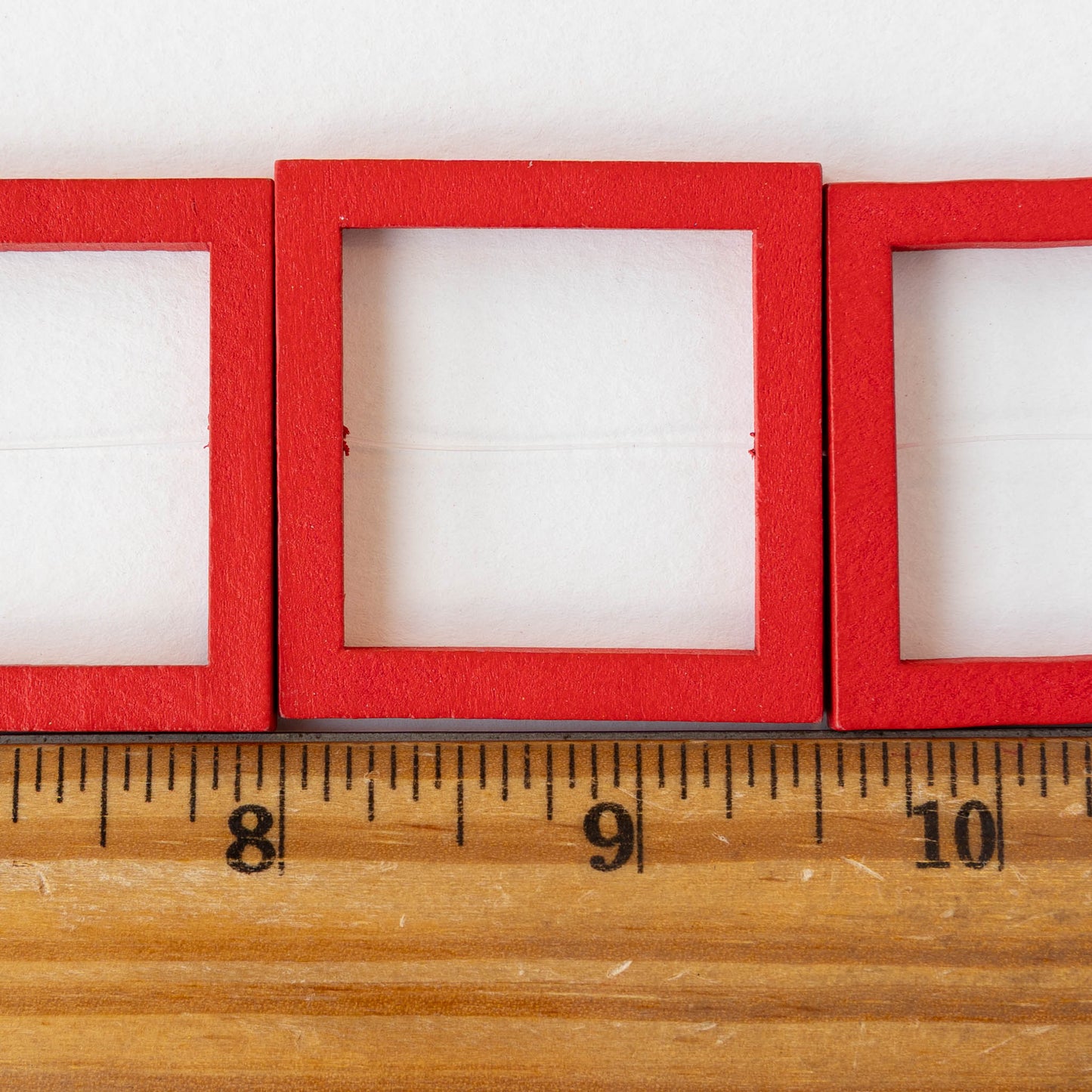 40mm Wooden Square Beads - Red - 4 squares
