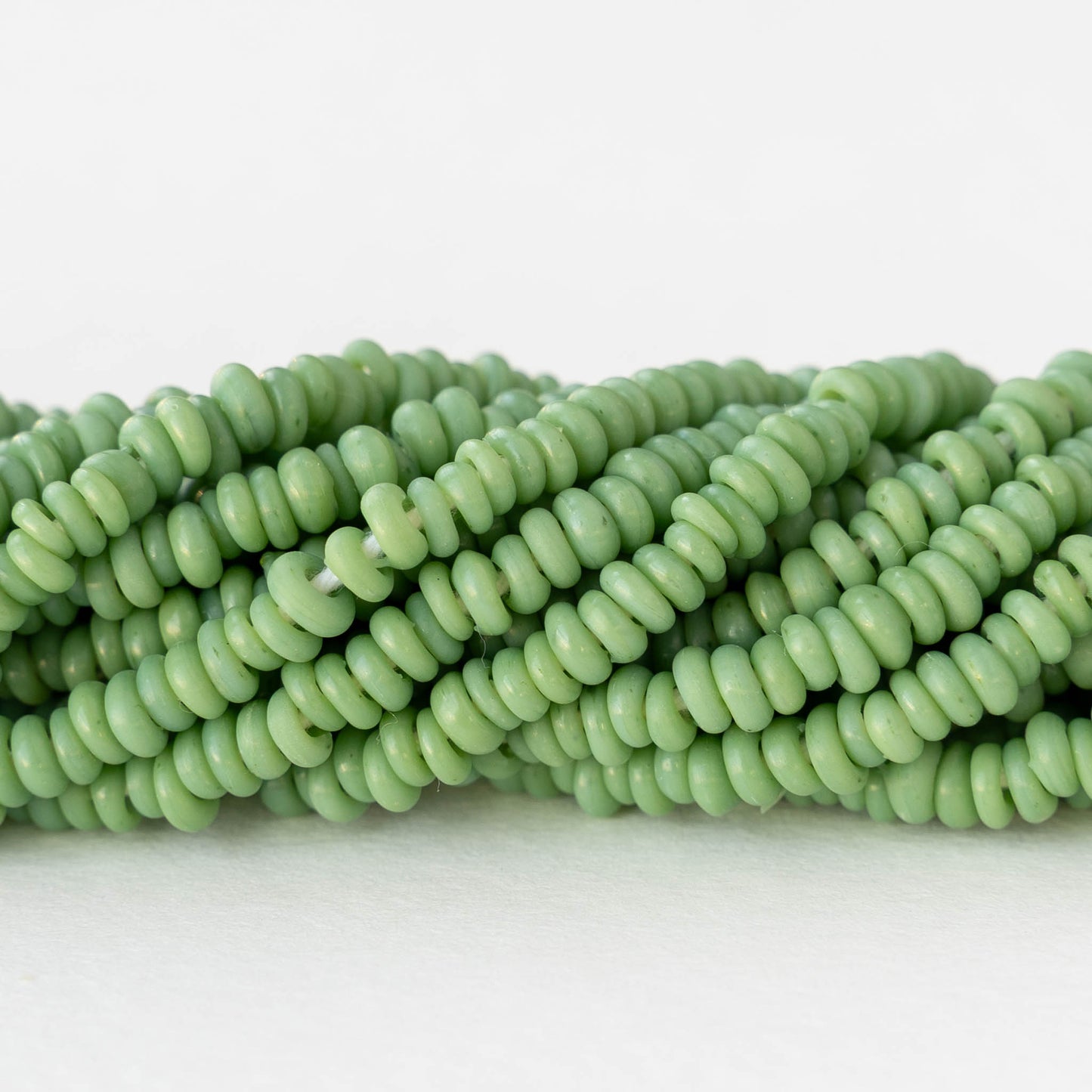 Rustic Indonesian Glass Abon Beads - Opaque Green - Whole or Half Strand