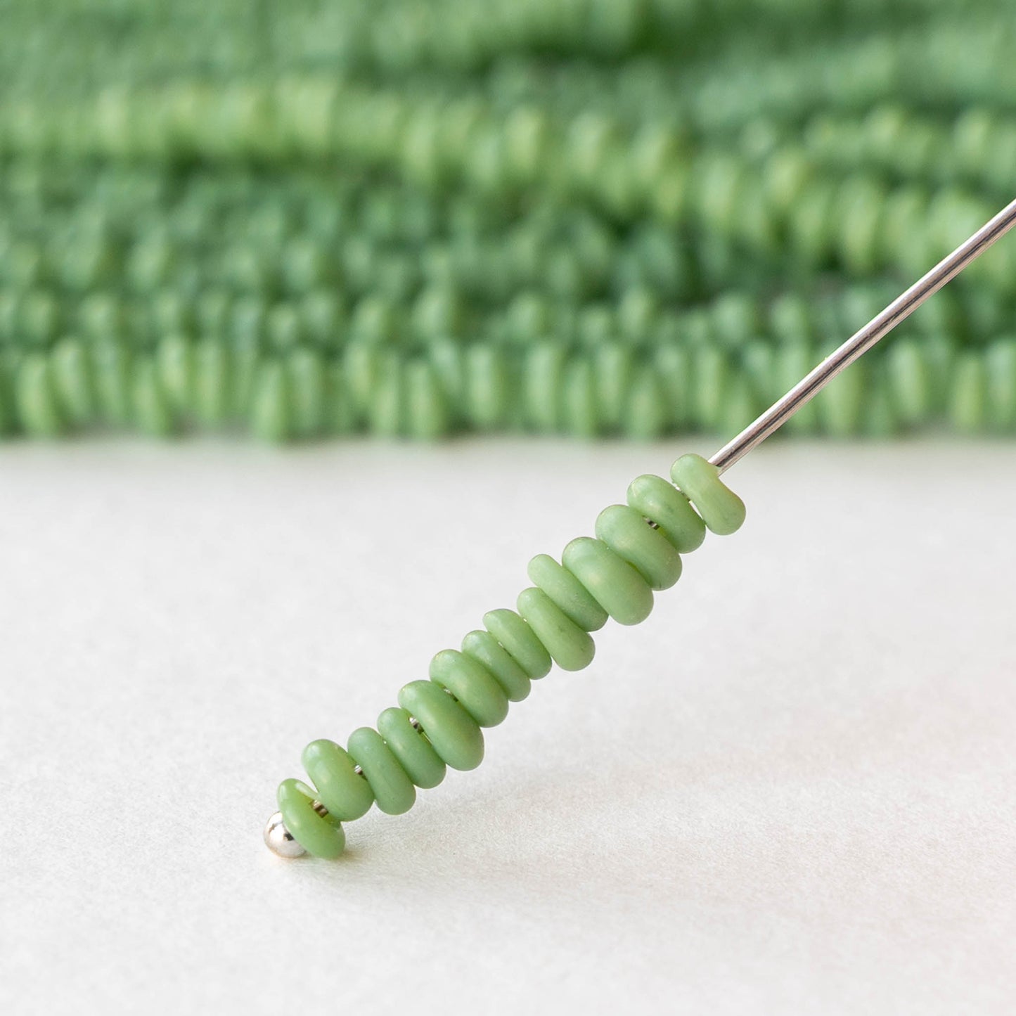 Rustic Indonesian Glass Abon Beads - Opaque Green - Whole or Half Strand