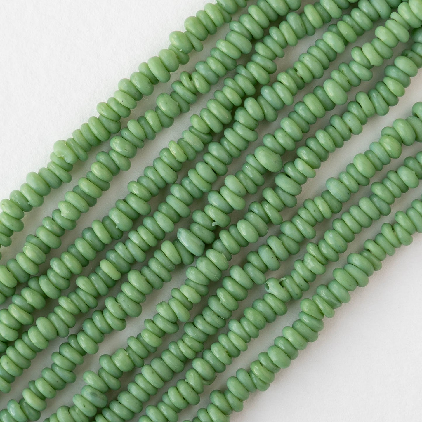 Rustic Indonesian Glass Abon Beads - Opaque Green - Whole or Half Strand