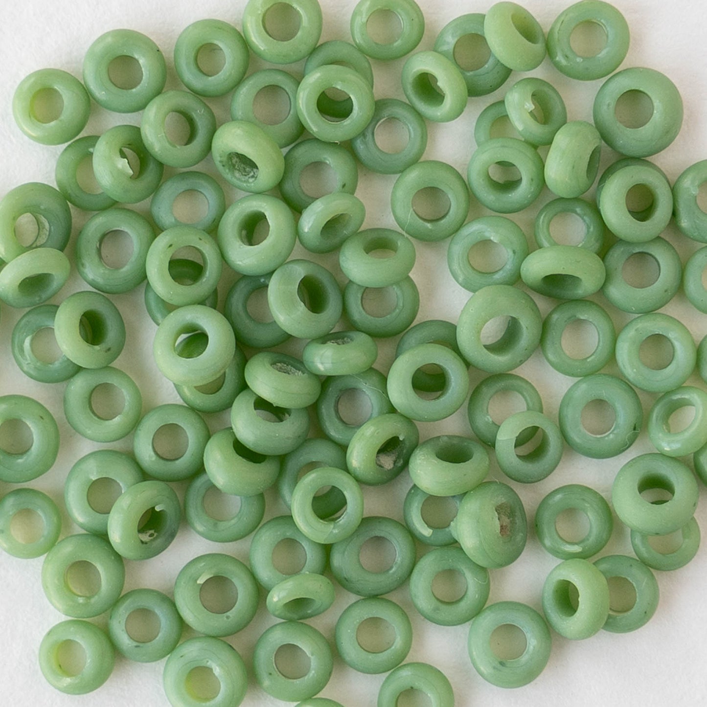 Rustic Indonesian Glass Abon Beads - Opaque Green - Whole or Half Strand