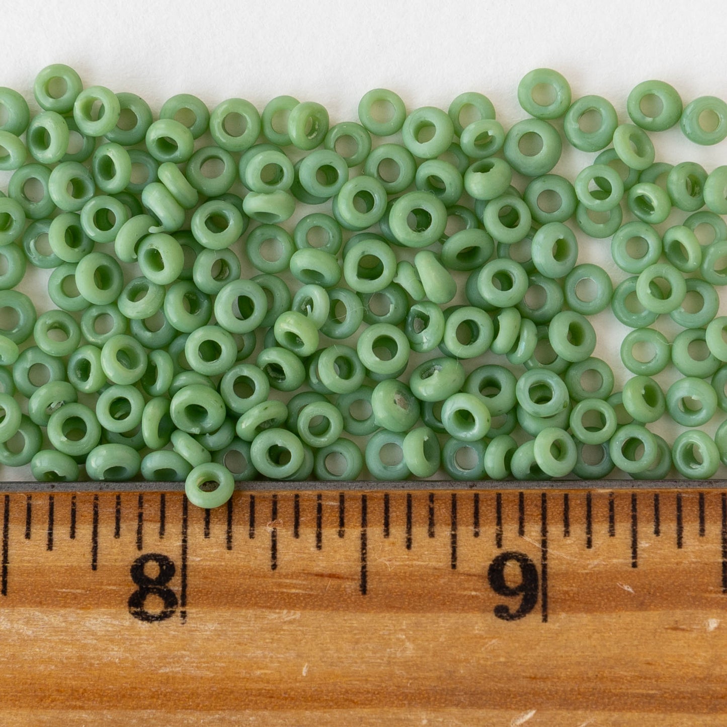 Rustic Indonesian Glass Abon Beads - Opaque Green - Whole or Half Strand