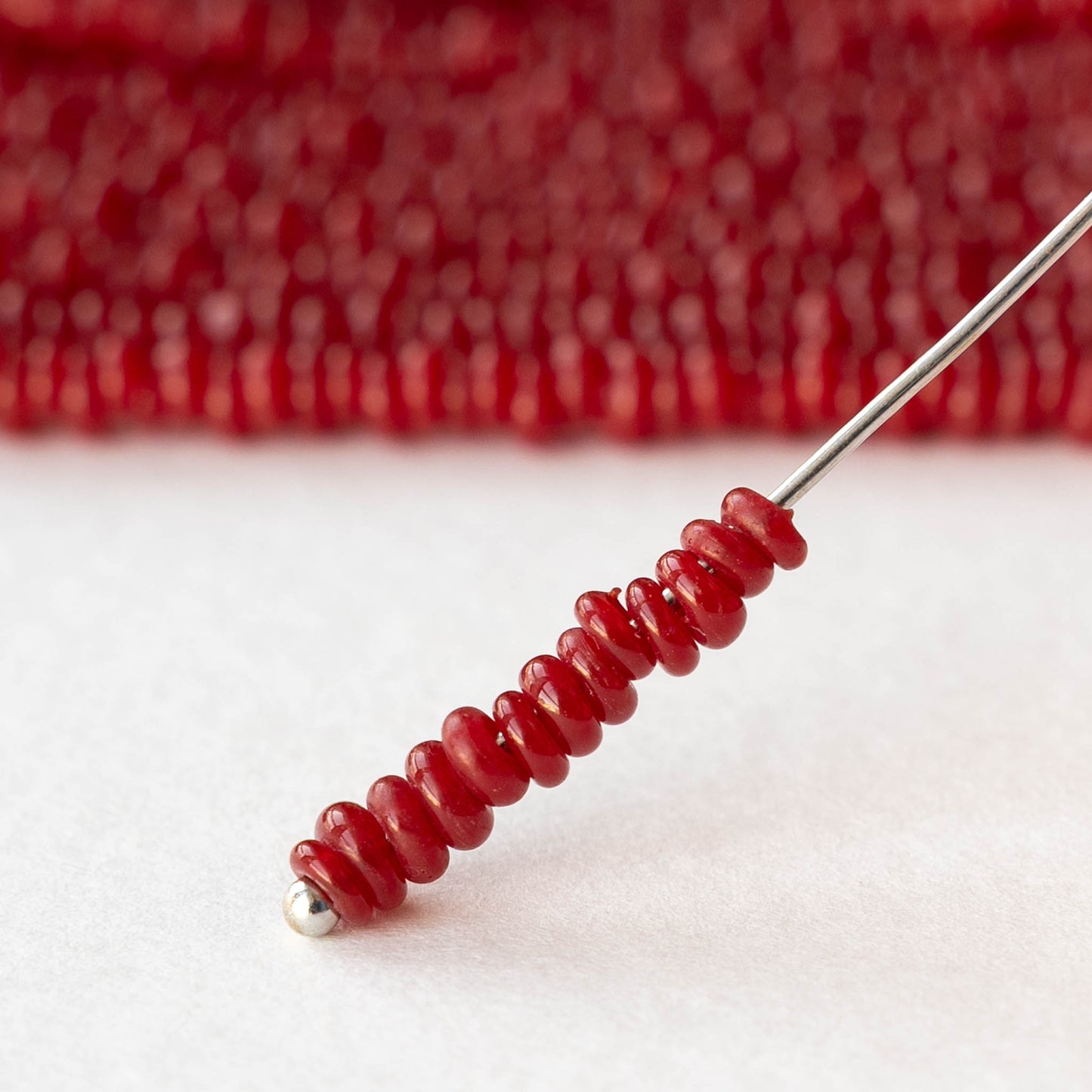 Rustic Indonesian Glass Abon Beads - Opaque Red - Whole or Half Strand