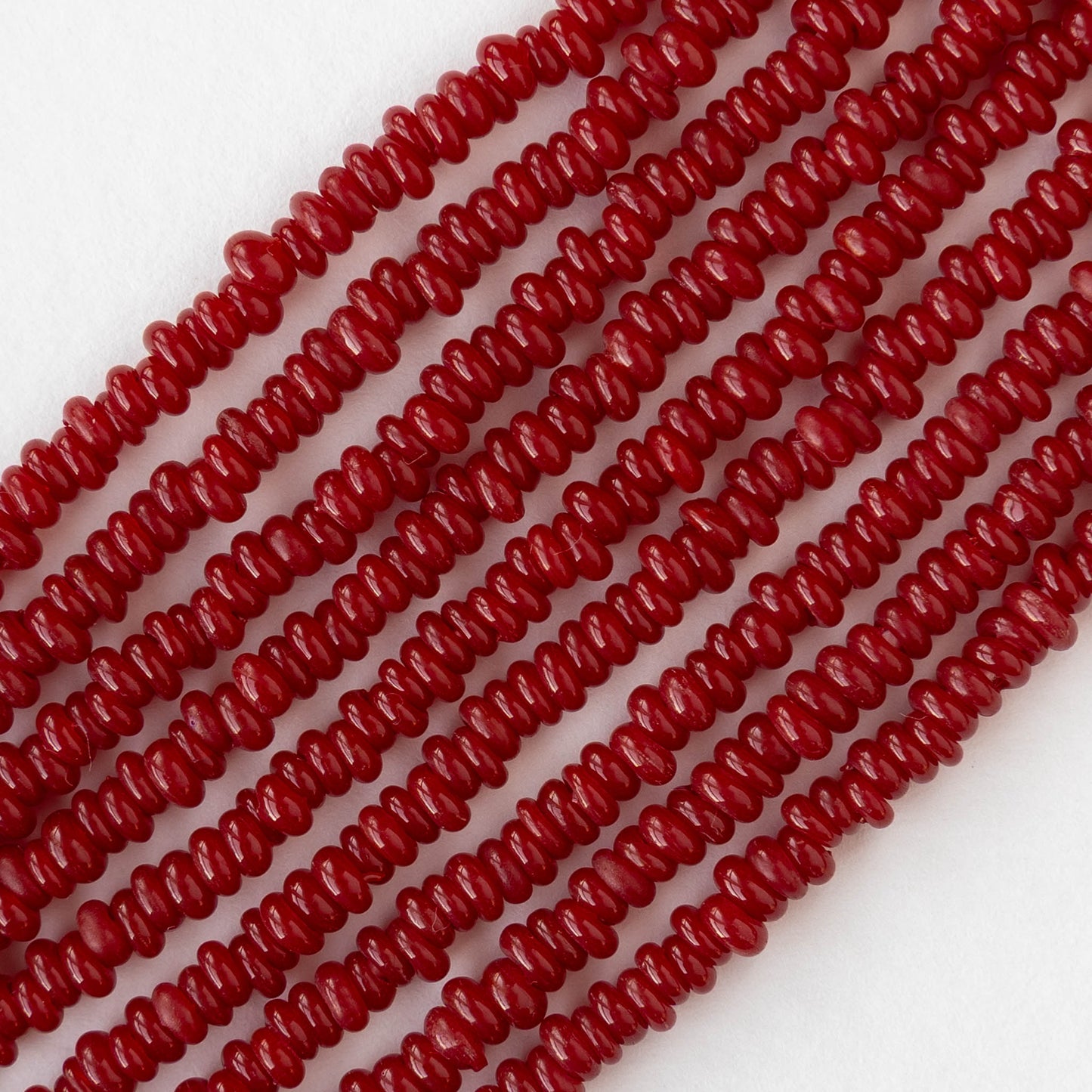 Rustic Indonesian Glass Abon Beads - Opaque Red - Whole or Half Strand