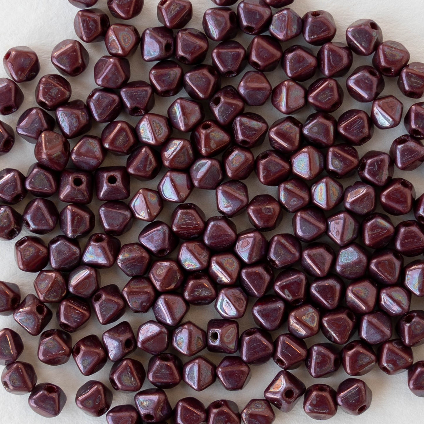 4mm Glass Bicone Beads - Opaque Maroon Luster - 100 Beads