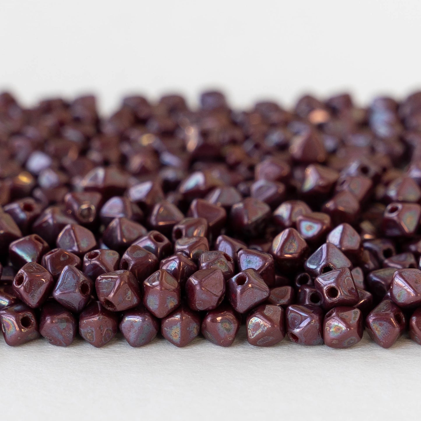 4mm Glass Bicone Beads - Opaque Maroon Luster - 100 Beads