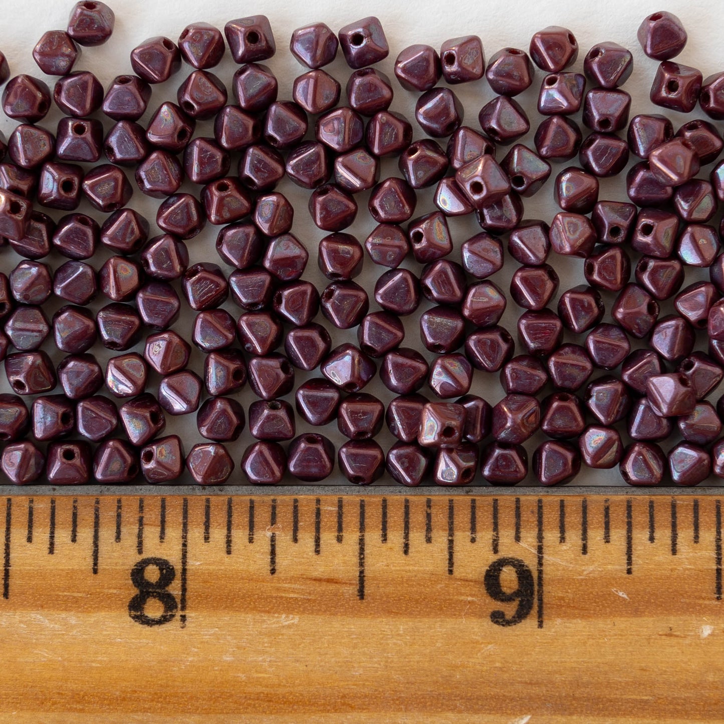 4mm Glass Bicone Beads - Opaque Maroon Luster - 100 Beads