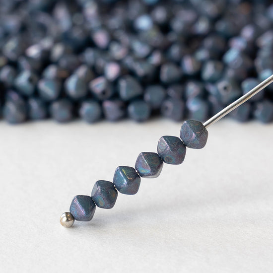 4mm Glass Bicone Beads - Opaque Blue Purple Luster - 100 Beads