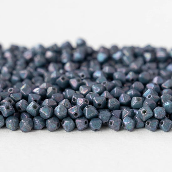 4mm Glass Bicone Beads - Opaque Blue Purple Luster - 100 Beads