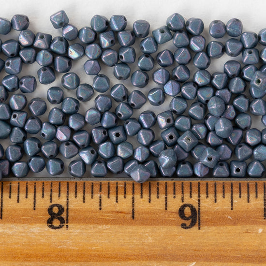 4mm Glass Bicone Beads - Opaque Blue Purple Luster - 100 Beads