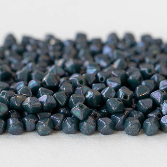 4mm Glass Bicone Beads - Opaque Slate Blue Luster - 100 Beads