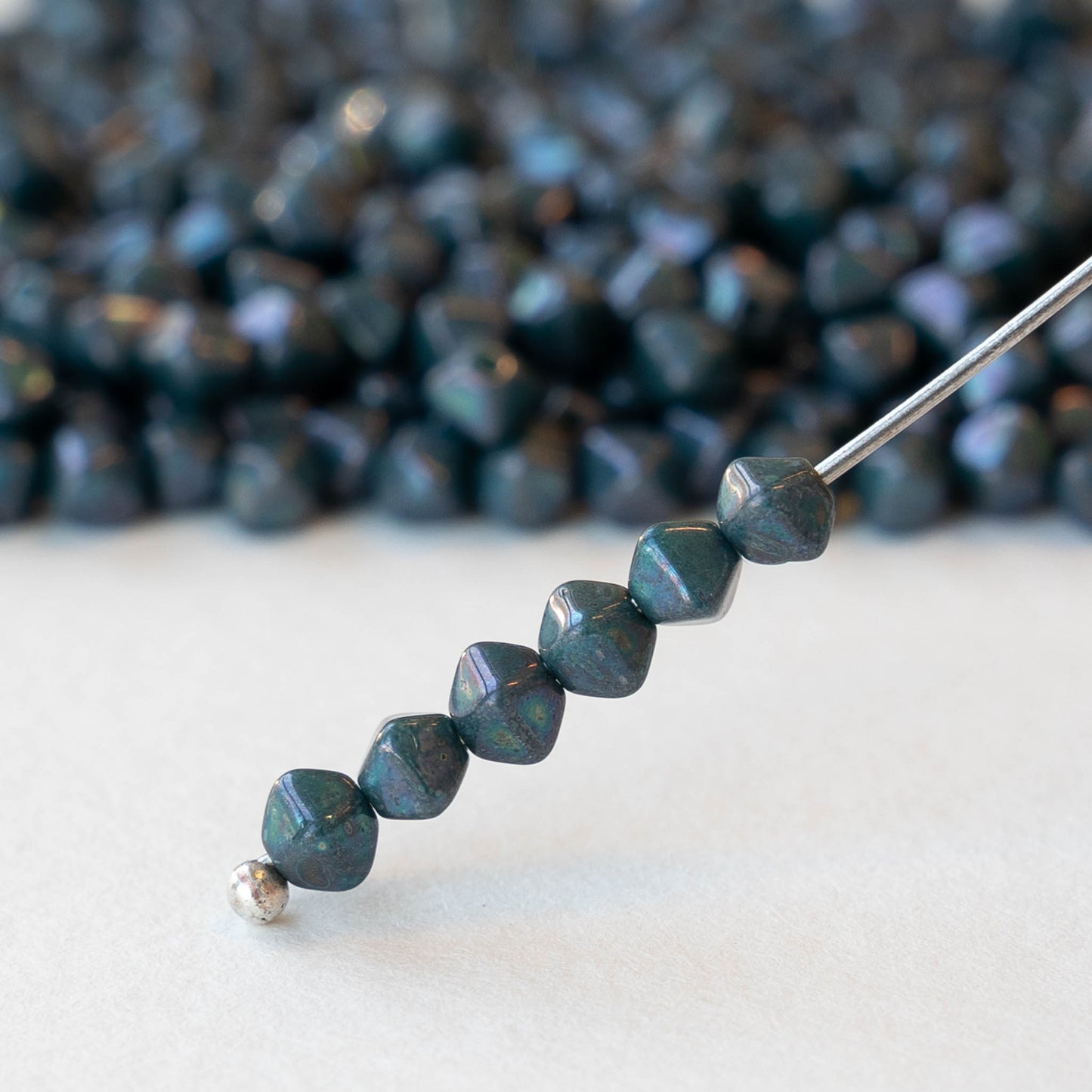 4mm Glass Bicone Beads - Opaque Slate Blue Luster - 100 Beads