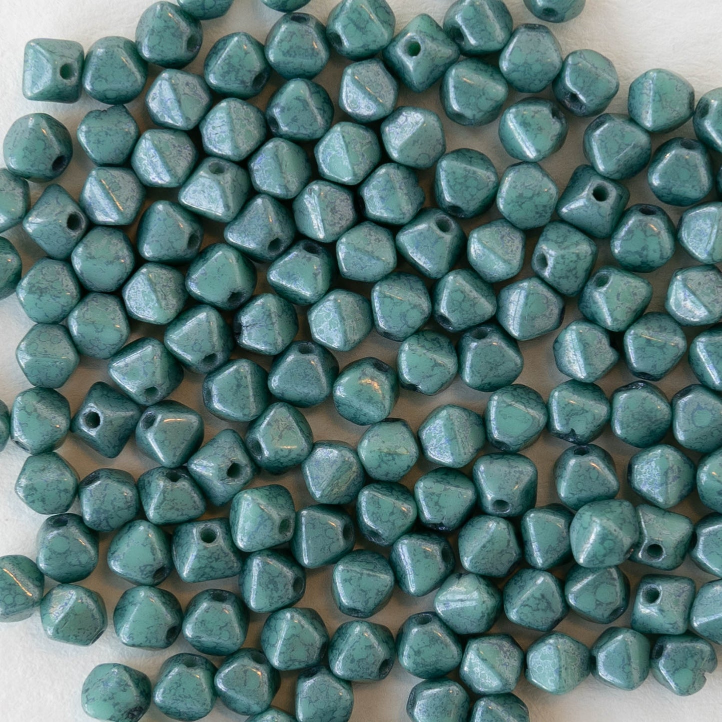 4mm Glass Bicone Beads - Opaque Turquoise Luster - 100 Beads