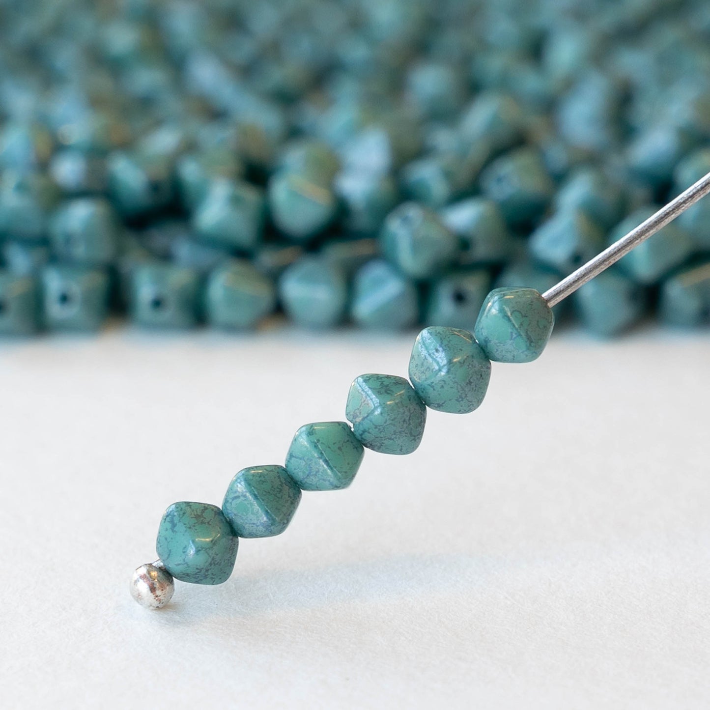 4mm Glass Bicone Beads - Opaque Turquoise Luster - 100 Beads