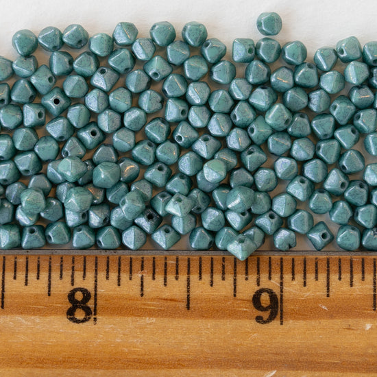 4mm Glass Bicone Beads - Opaque Turquoise Luster - 100 Beads