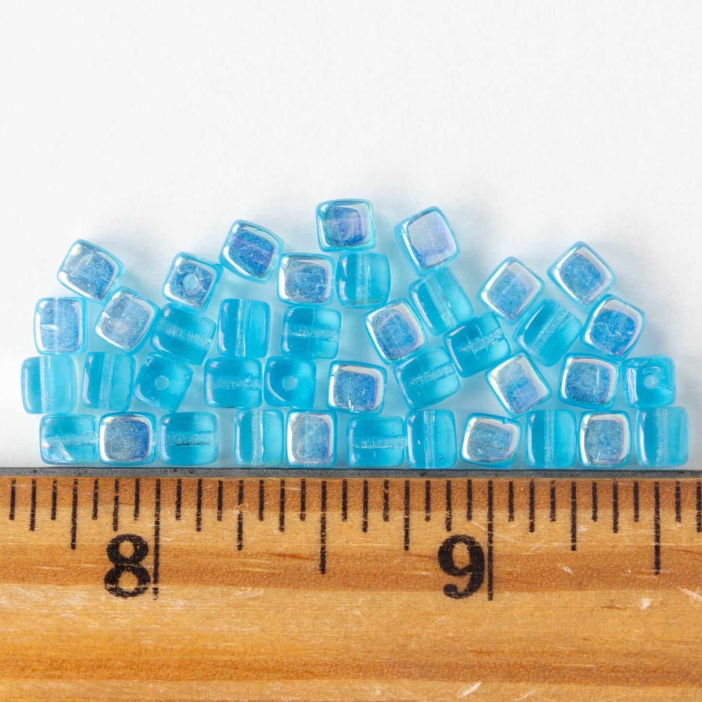 4mm Glass Cube Beads - Aqua AB - 40 beads