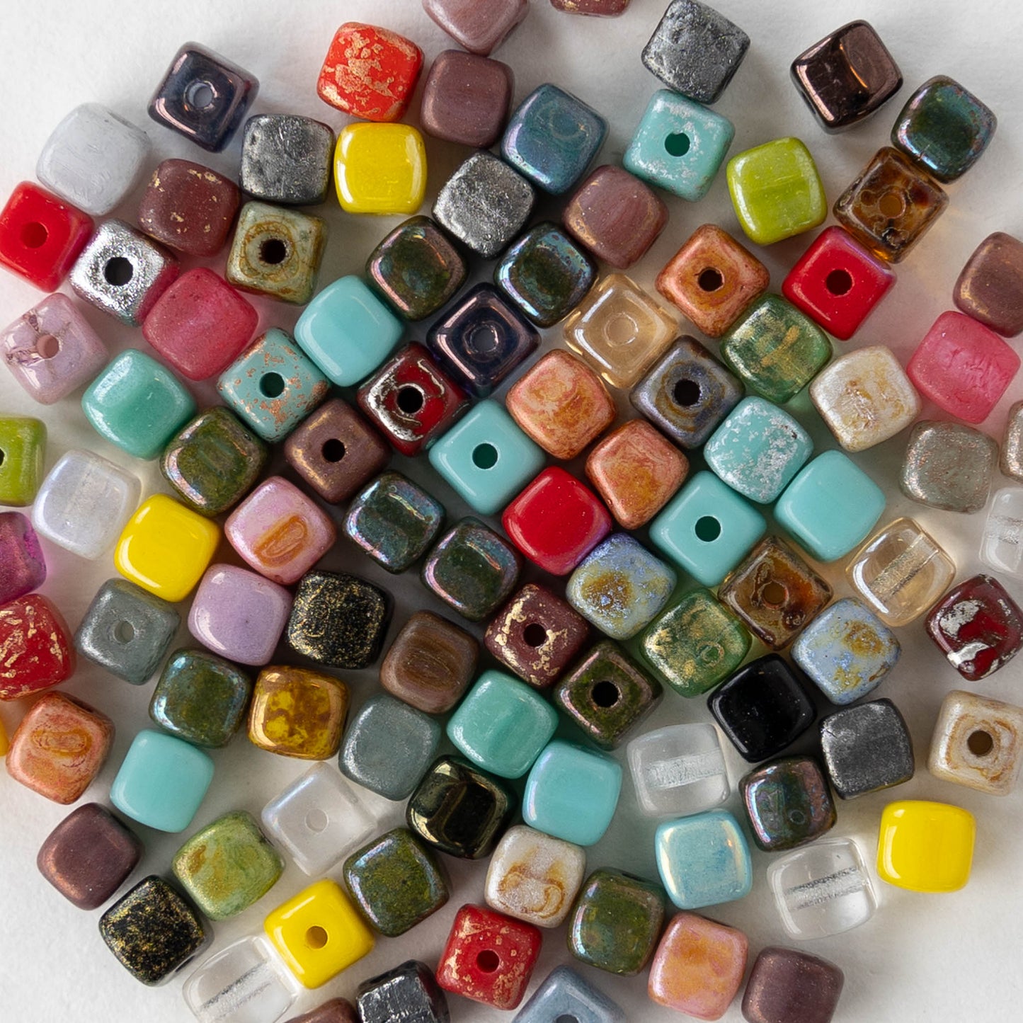 4mm Glass Cube Beads - Colorful Mix - 100 beads