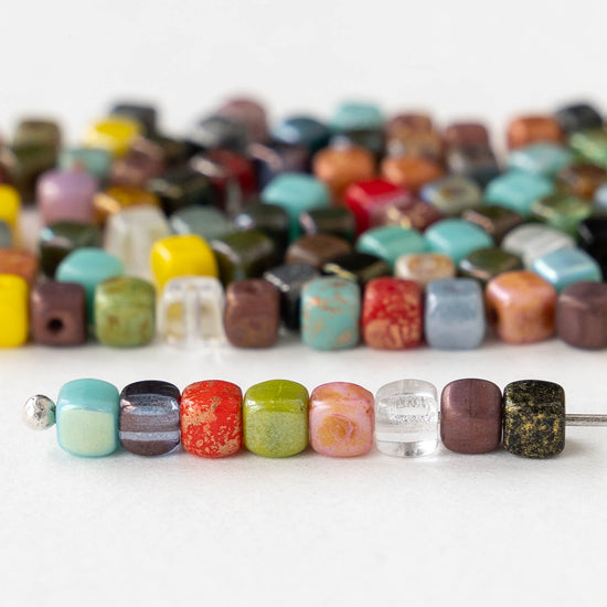 4mm Glass Cube Beads - Colorful Mix - 100 beads