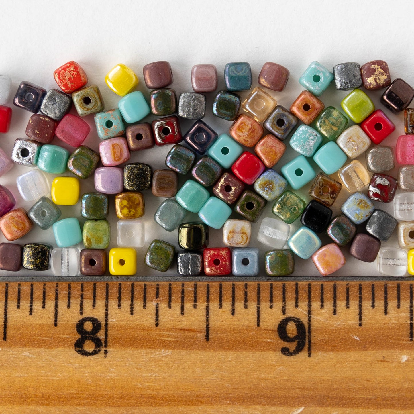 4mm Glass Cube Beads - Colorful Mix - 100 beads