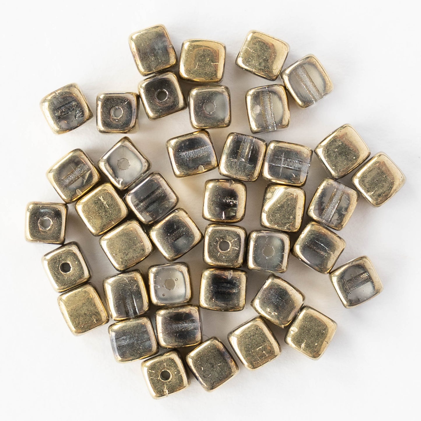 4mm Glass Cube Beads - Crystal Gold Mix - 40 beads