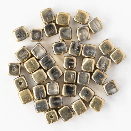 4mm Glass Cube Beads - Crystal Gold Mix - 40 beads