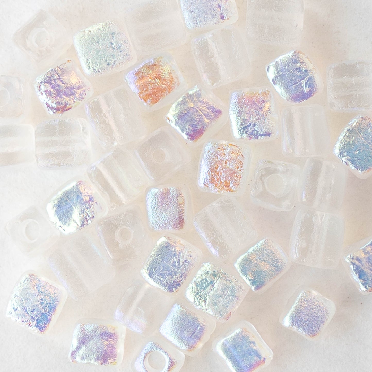 4mm Glass Cube Beads - Etched Crystal Rainbow AB - 40 beads