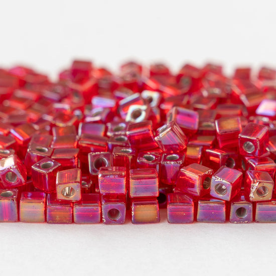 4mm Miyuki Cube Beads  - Silver Lined Flame Red AB - 20 grams