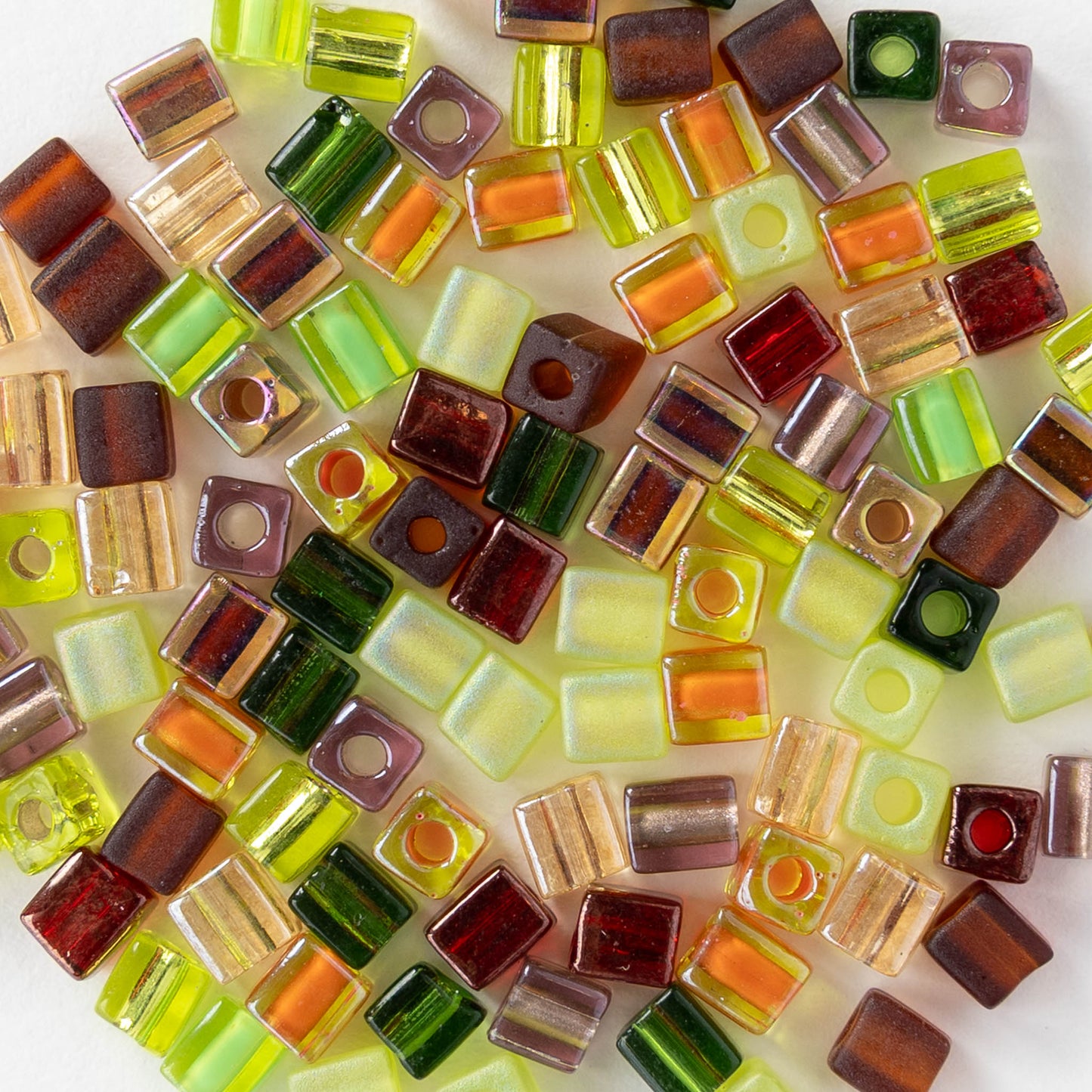4mm Miyuki Cube Beads - Green Brown Mix - 10, 20, or 60 grams