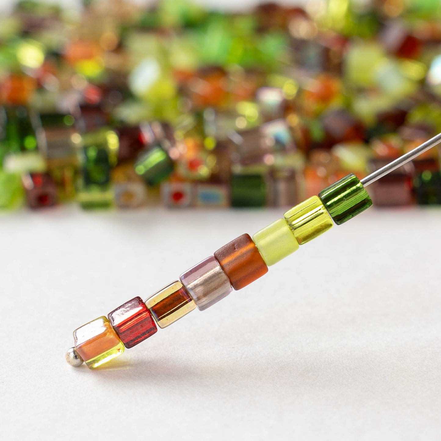 4mm Miyuki Cube Beads - Green Brown Mix - 10, 20, or 60 grams