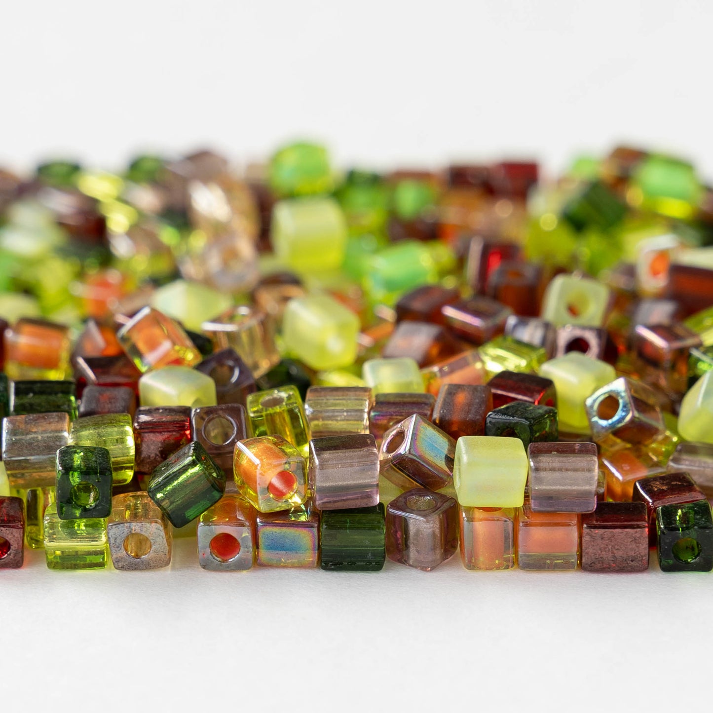 4mm Miyuki Cube Beads - Green Brown Mix - 10, 20, or 60 grams