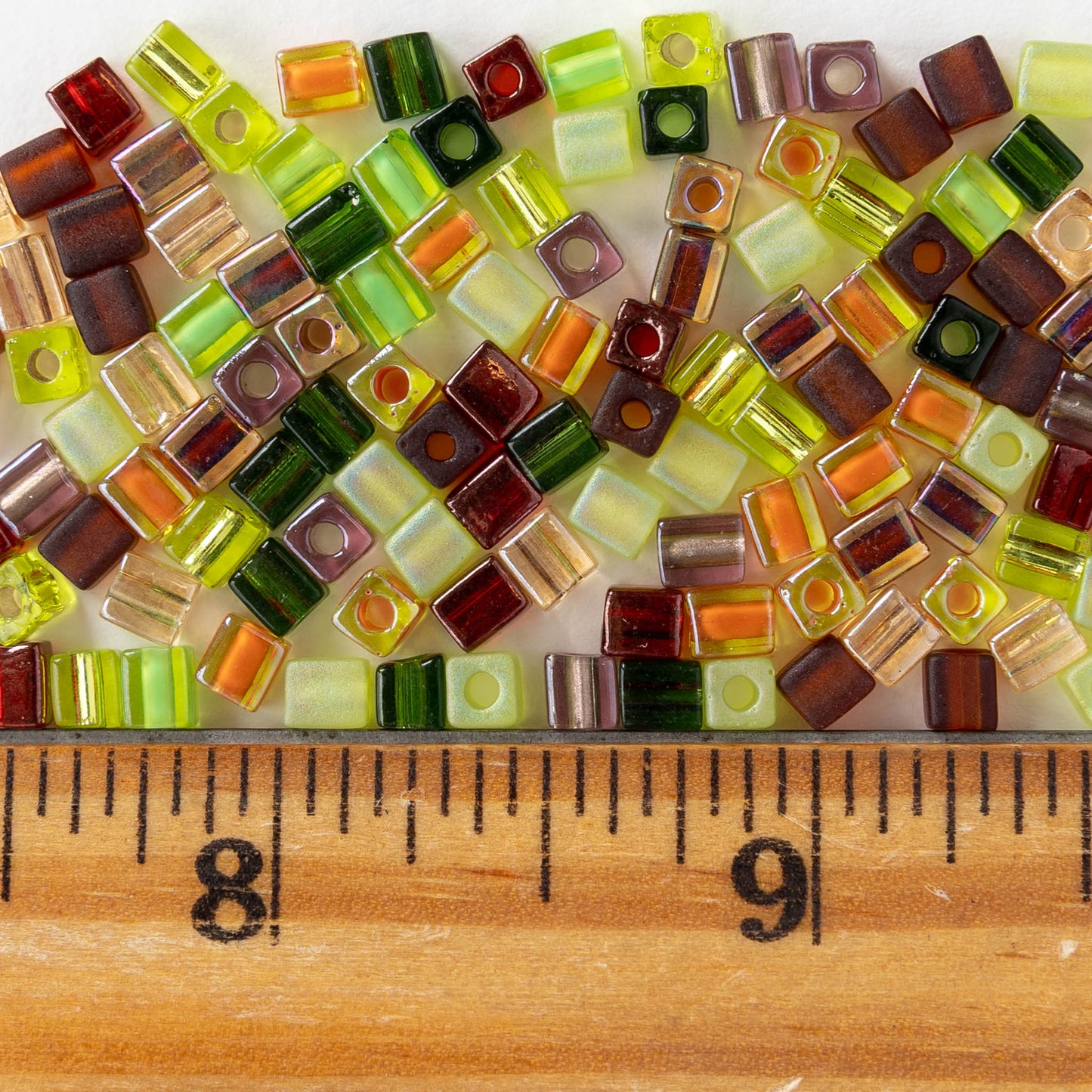 4mm Miyuki Cube Beads - Green Brown Mix - 10, 20, or 60 grams