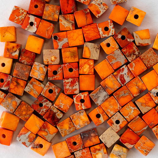 4mm Impression Jasper Cube Beads - Orange ~45 beads