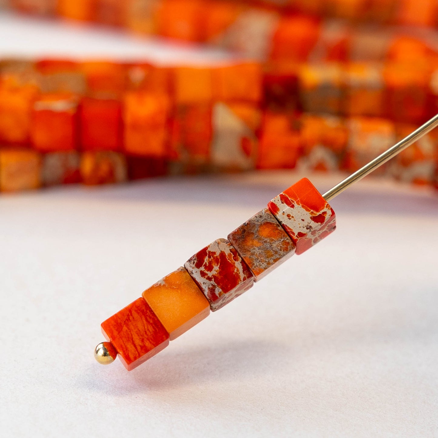 4mm Impression Jasper Cube Beads - Orange ~45 beads