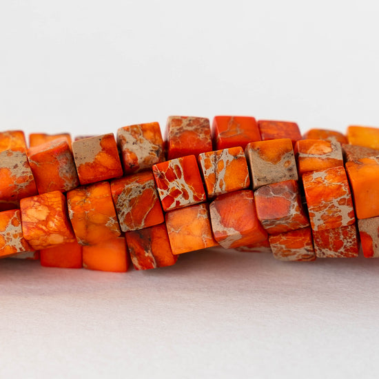 4mm Impression Jasper Cube Beads - Orange ~45 beads