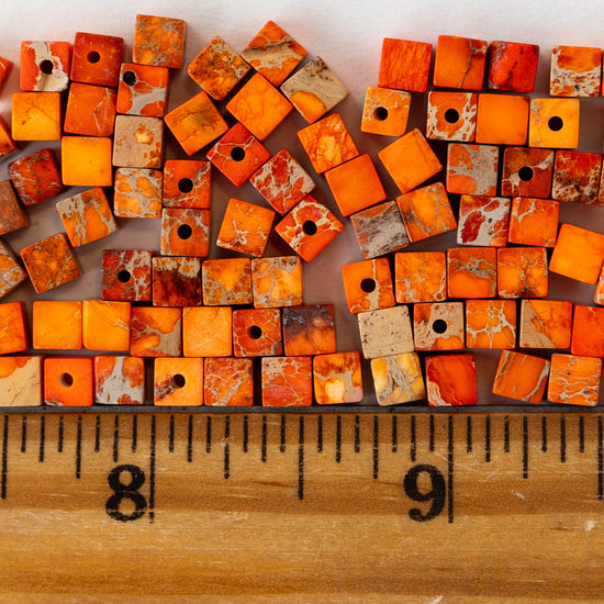 4mm Impression Jasper Cube Beads - Orange ~45 beads