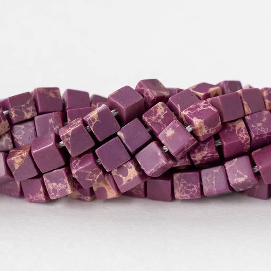 4mm Impression Jasper Cube Beads - Purple ~45 beads