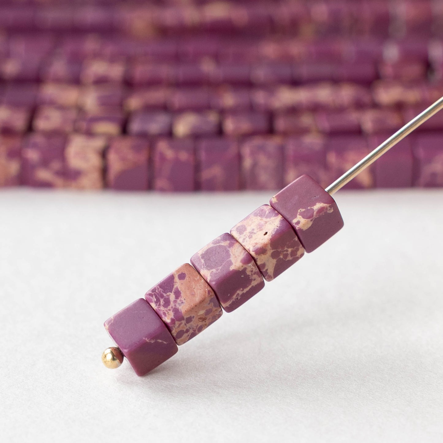 4mm Impression Jasper Cube Beads - Purple ~45 beads