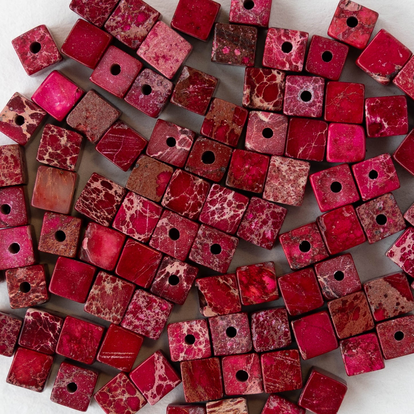 4mm Impression Jasper Cube Beads - Cherry Red ~45 beads