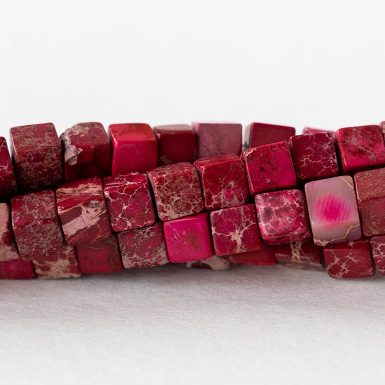 4mm Impression Jasper Cube Beads - Cherry Red ~45 beads