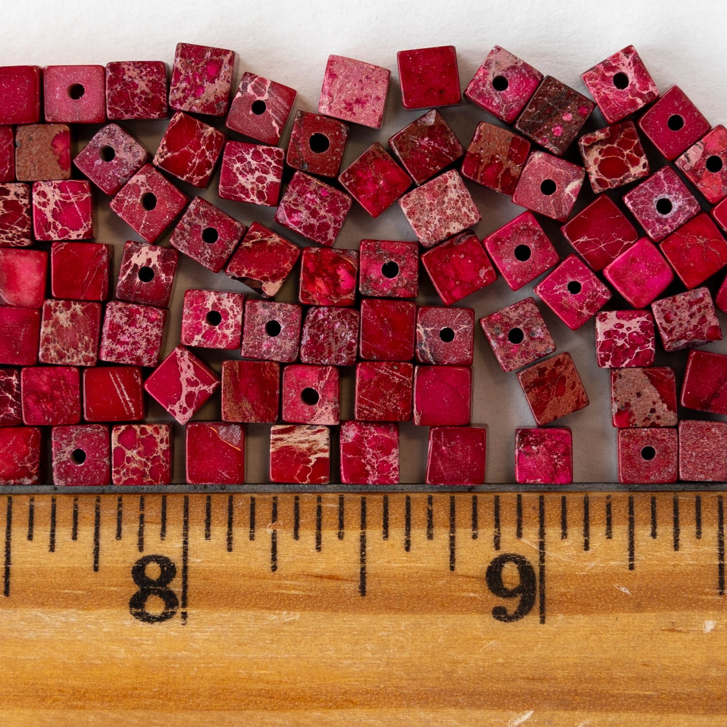 4mm Impression Jasper Cube Beads - Cherry Red ~45 beads