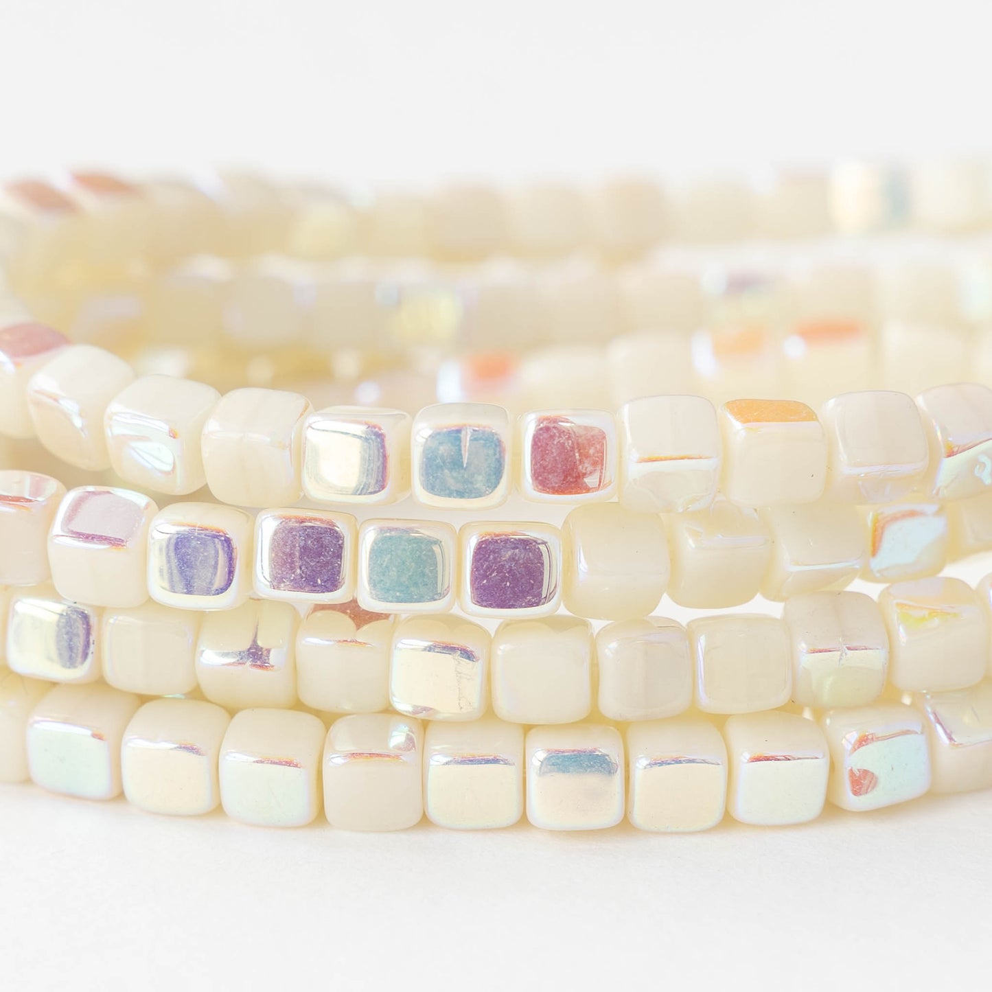 4mm Glass Cube Beads - Ivory AB - 40 beads